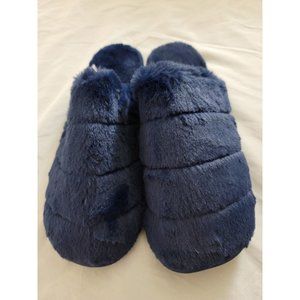 Womens Lane Bryant Blue Faux Fur Slippers US Size 11 - 12 Wide Shoe Slides W